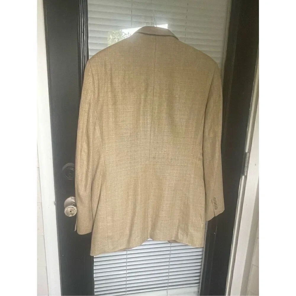 Versini 100% Silk Sport Coat Blazer Jacket Men’s 39 Long Beige/ Tan/ Woven